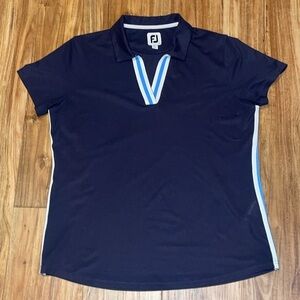 FootJoy womens large shirt top polo golf athletic navy blue white moisture wick